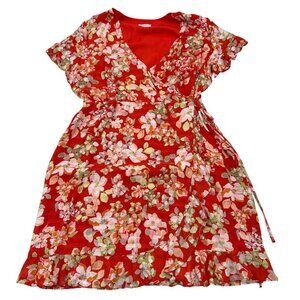 J. Jill Womens Petite Wrap Dress Red Floral Short Sleeve Lightweight Summer Styl